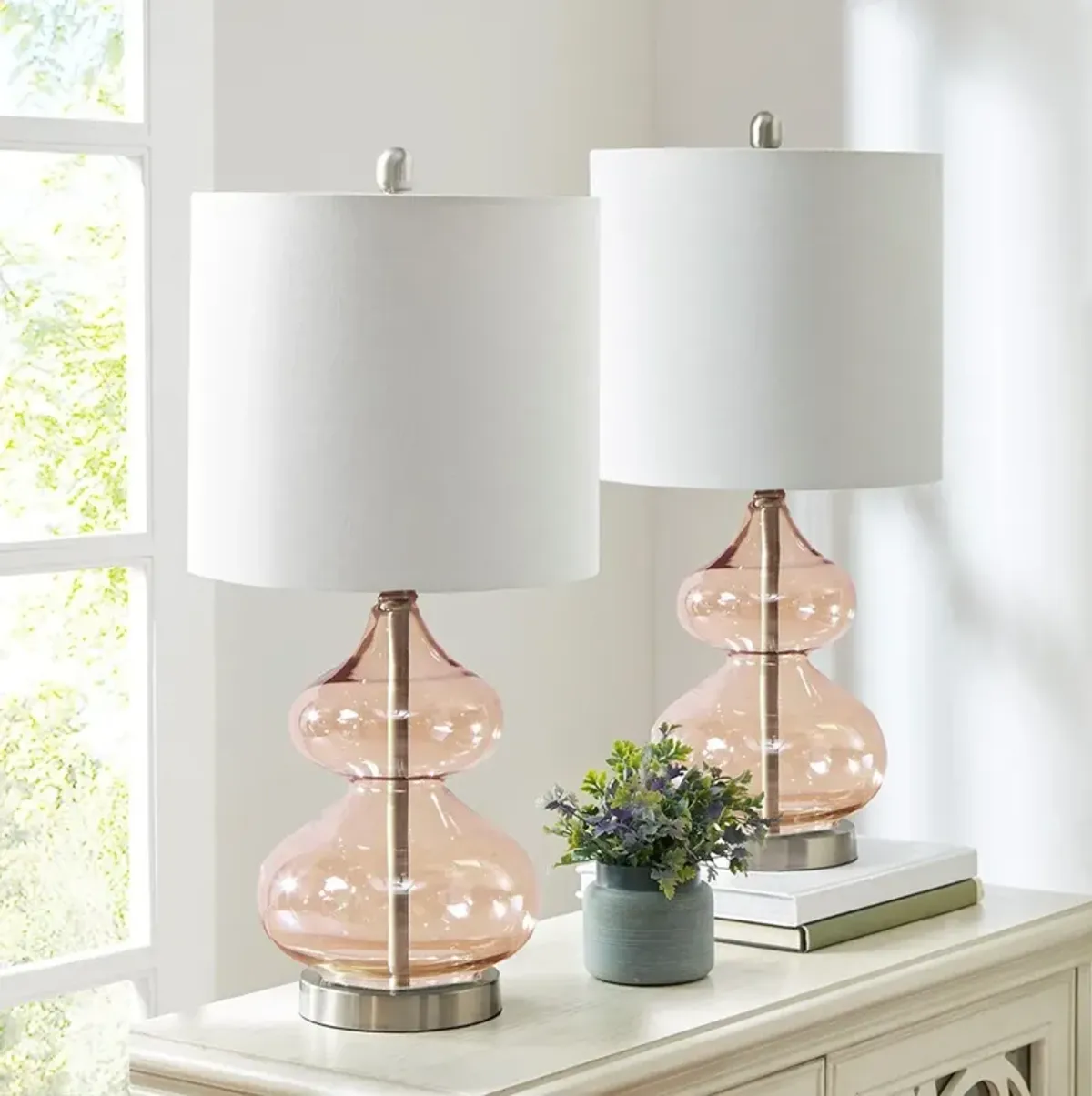 Irvine 25" Table Lamp Set - Pink