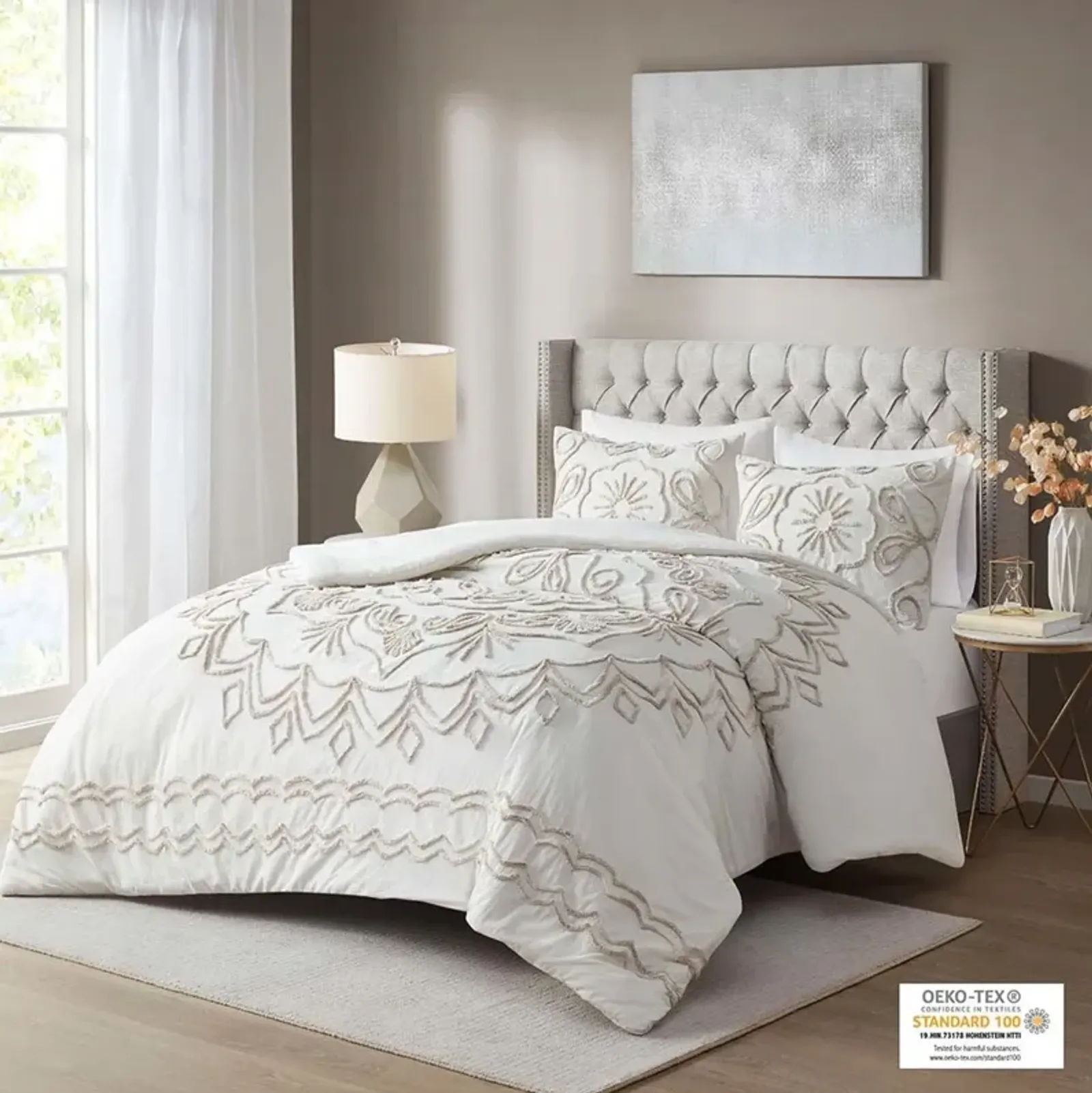 Kimbra Full/Queen Comforter Set - White/Taupe