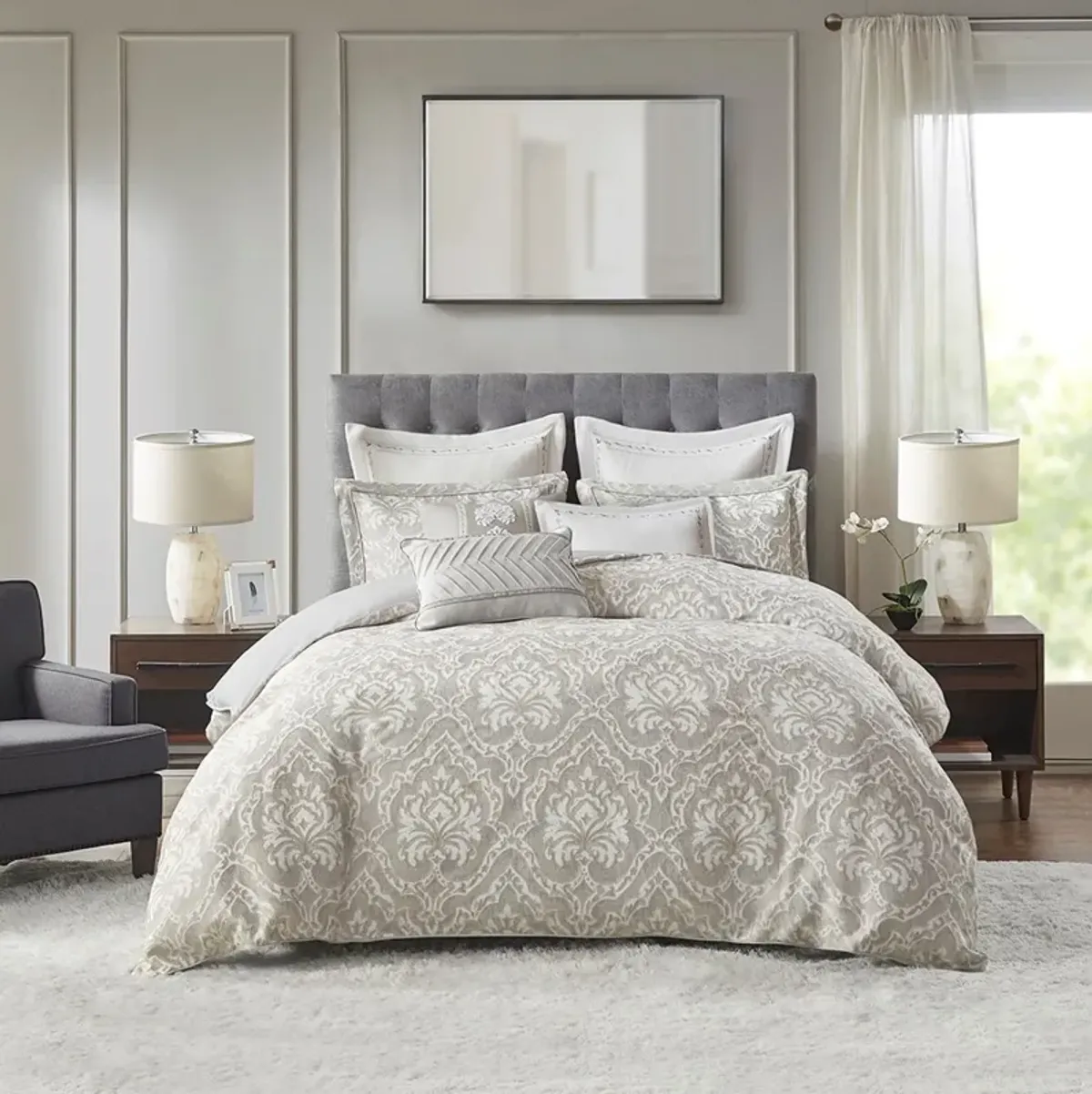 Iris King Comforter Set - Gray