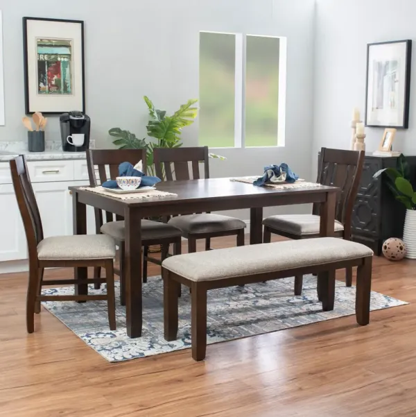 Lawson Dining Table, 4 Splat-Back Chairs and Bench