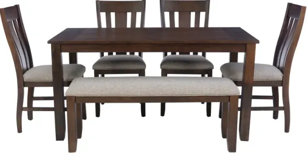 Lawson Dining Table, 4 Splat-Back Chairs and Bench