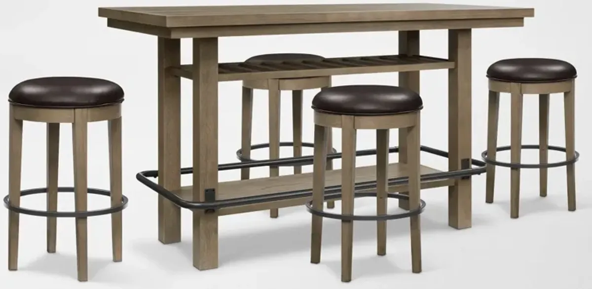 Deacon Bar Height Dining Table and 4 Backless Swivel Stools