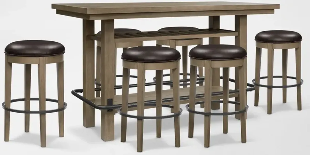 Deacon Bar Height Dining Table and 6 Backless Swivel Stools