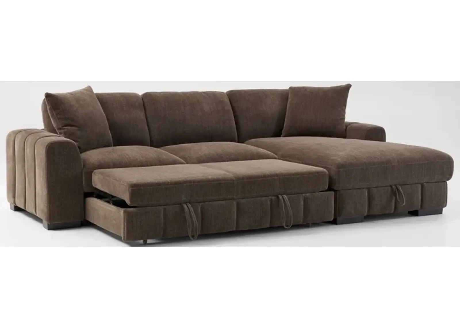 Hero 2-Piece Media Sleeper Sectional with Right-Facing Chaise - Brown