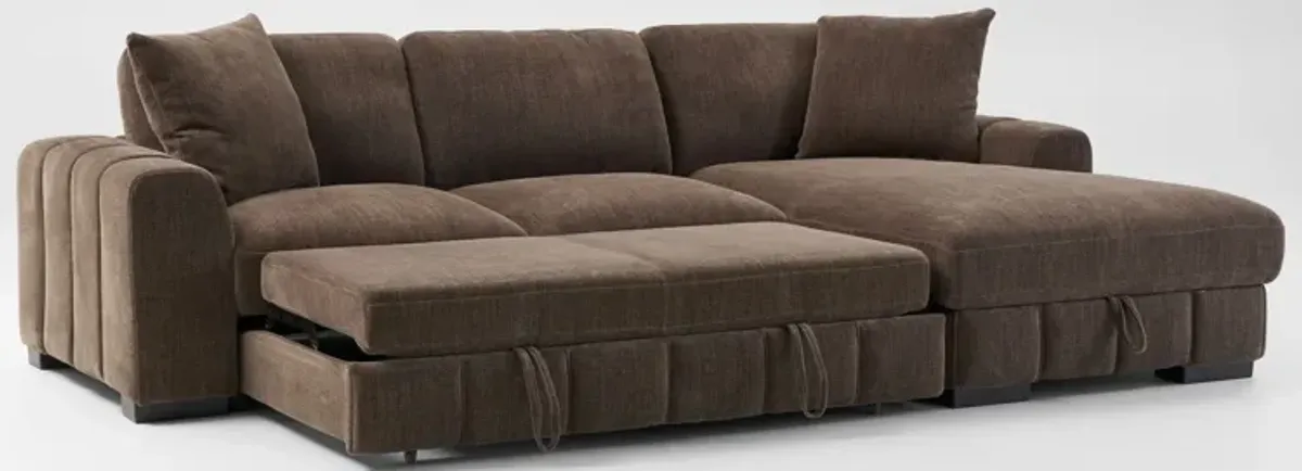 Hero 2-Piece Media Sleeper Sectional with Right-Facing Chaise - Brown