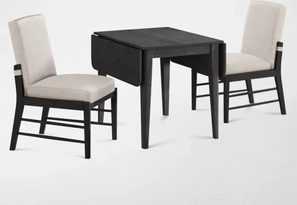 Hayward Solid Wood Small Extendable Dining Table & 2 Upholstered Chairs - Black