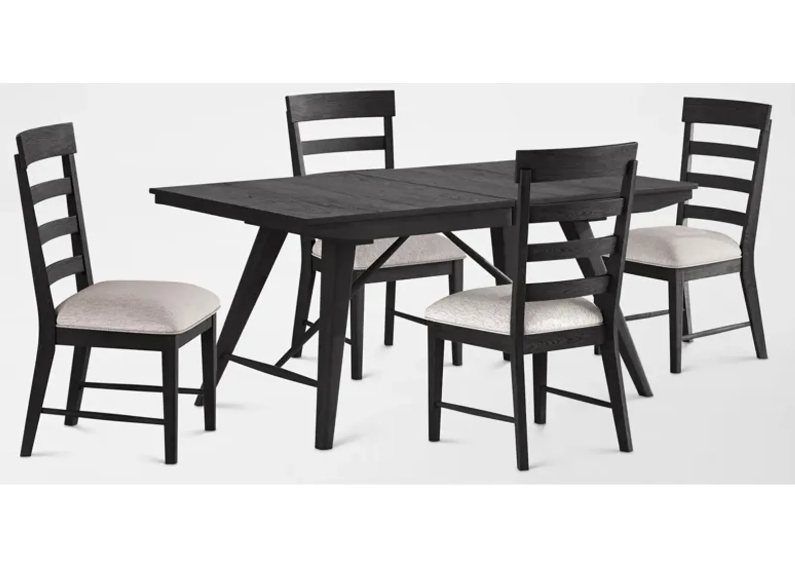 Hayward Large Extendable Dining Table & 4 Ladder-Back Chairs - Black