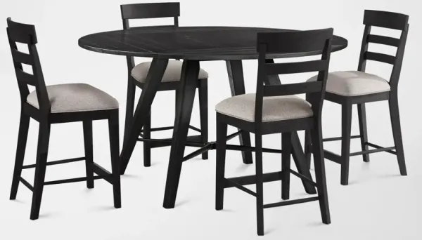 Hayward Solid Wood Convertible Counter-Height Dining Table & 4 Ladder-Back Stools - Black