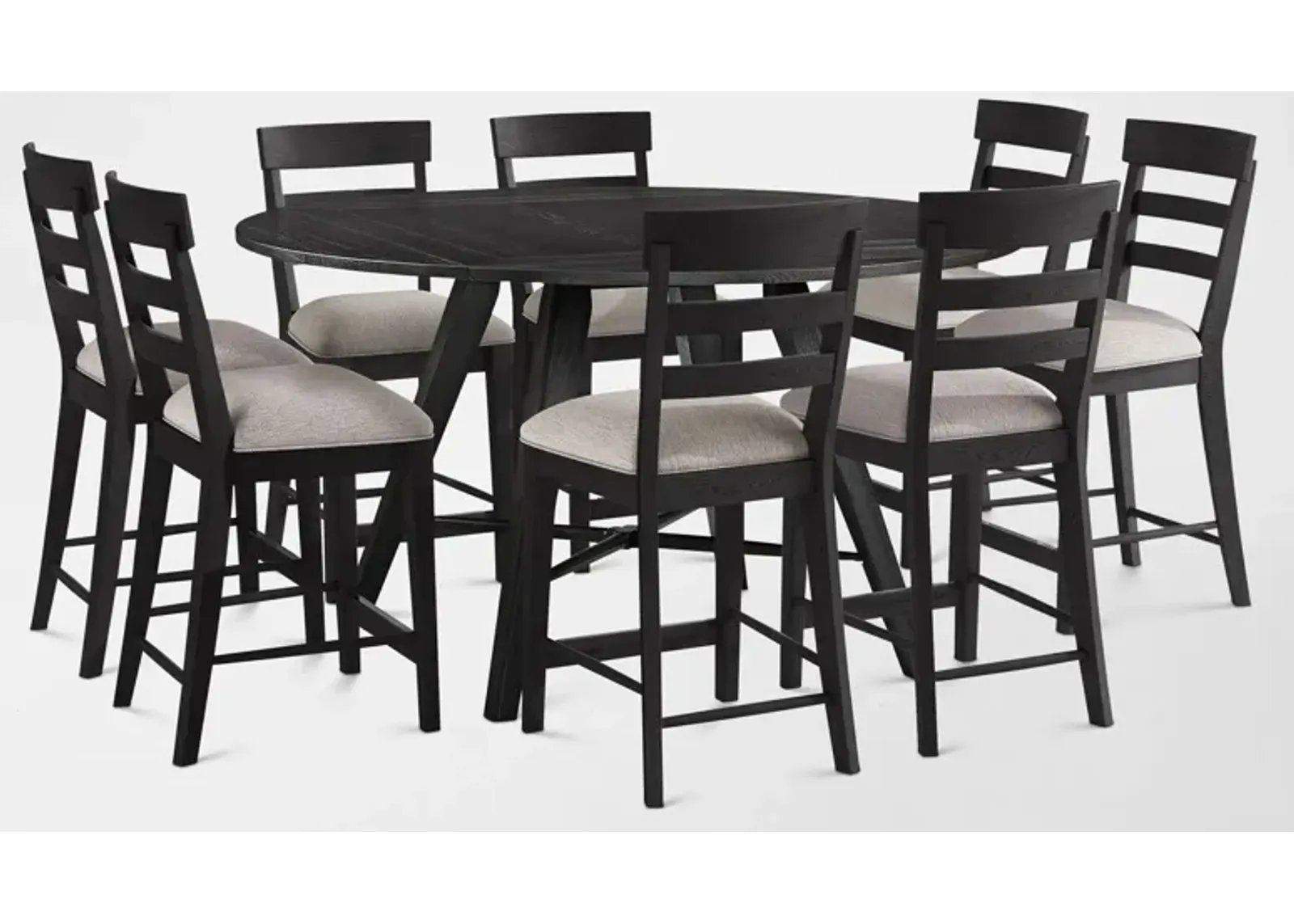 Hayward Convertible Counter-Height Dining Table & 8 Ladder-Back Stools - Black