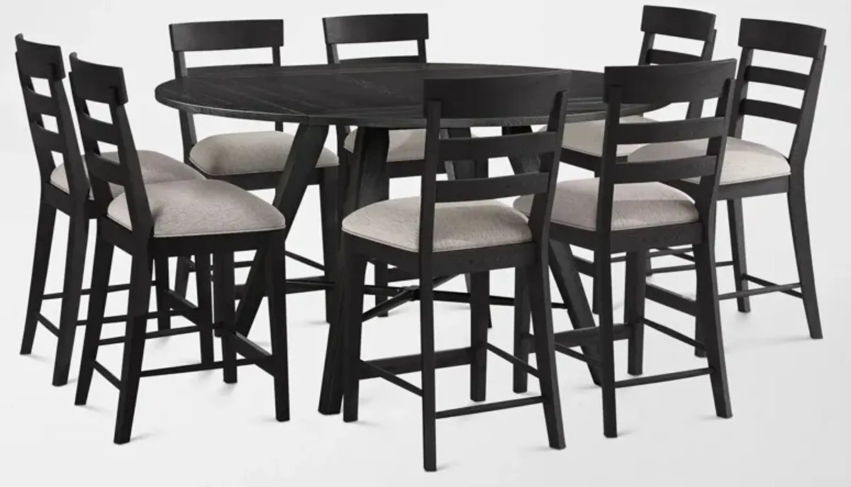 Hayward Convertible Counter-Height Dining Table & 8 Ladder-Back Stools - Black