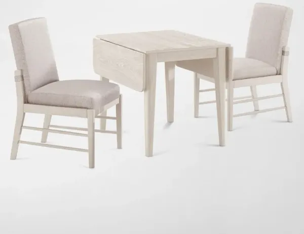 Hayward Solid Wood Small Extendable Dining Table & 2 Upholstered Chairs - White