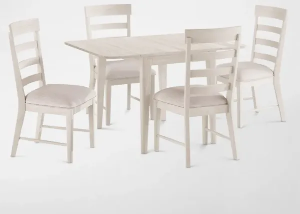 Hayward Solid Wood Small Extendable Dining Table & 4 Ladder-Back Chairs - White