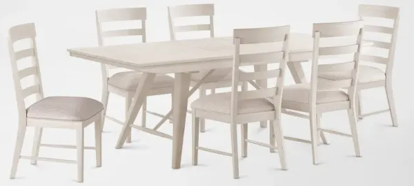 Hayward Solid Wood Large Extendable Dining Table & 6 Ladder-Back Chairs - White