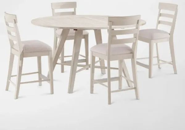 Hayward Solid Wood Convertible Counter-Height Dining Table & 4 Ladder-Back Stools - White