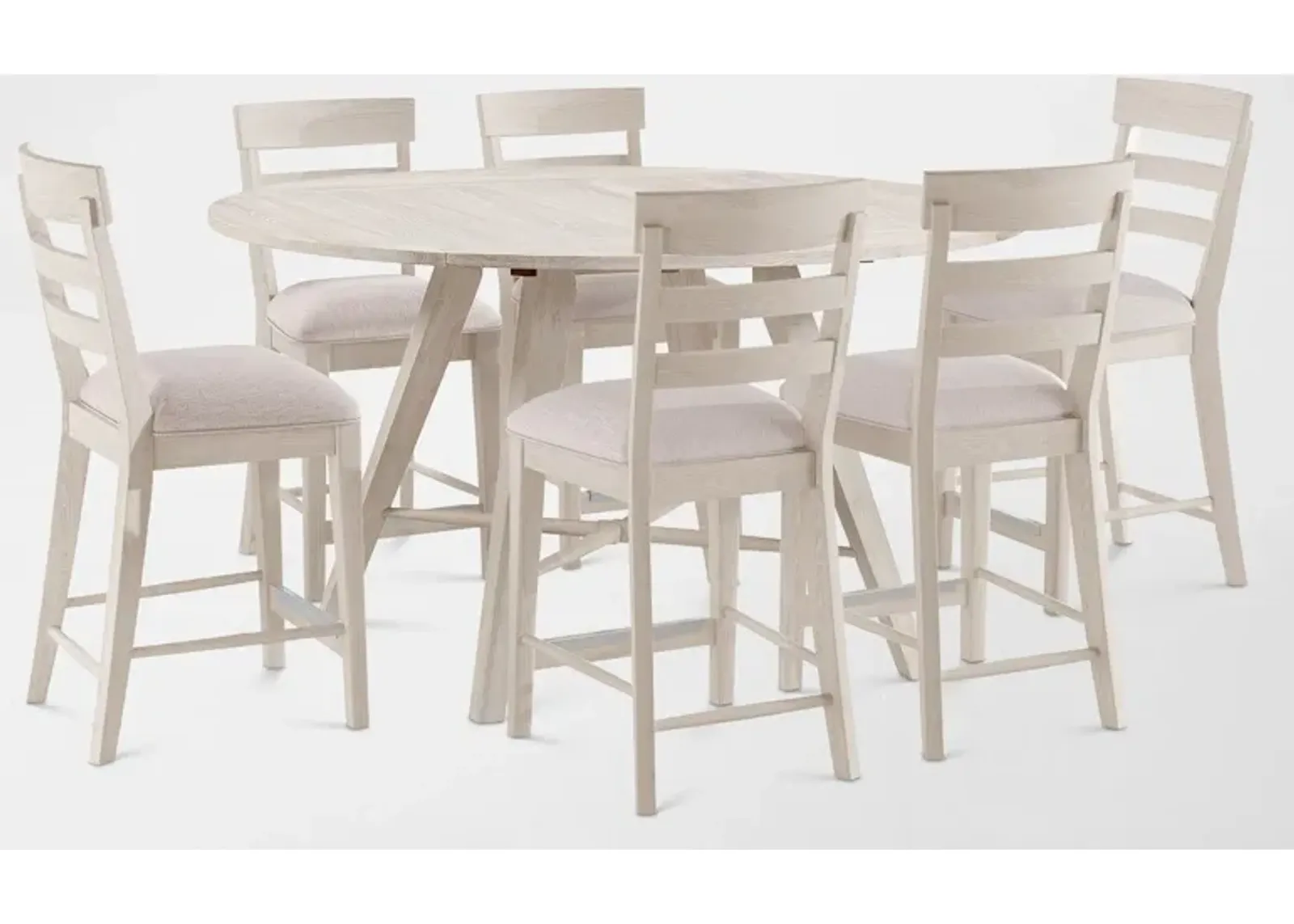 Hayward Convertible Counter-Height Dining Table & 6 Ladder-Back Stools - White