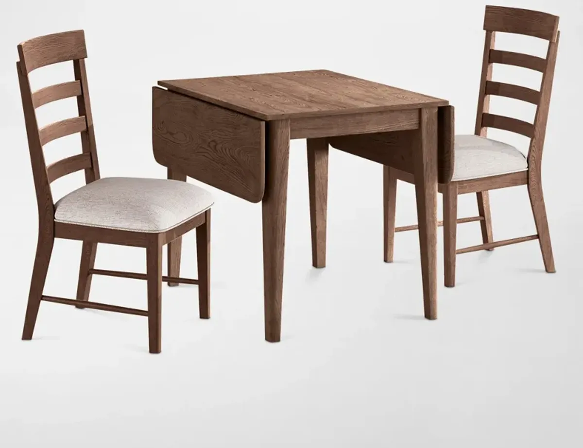 Hayward Solid Wood Small Extendable Dining Table & 2 Ladder-Back Chairs - Brown