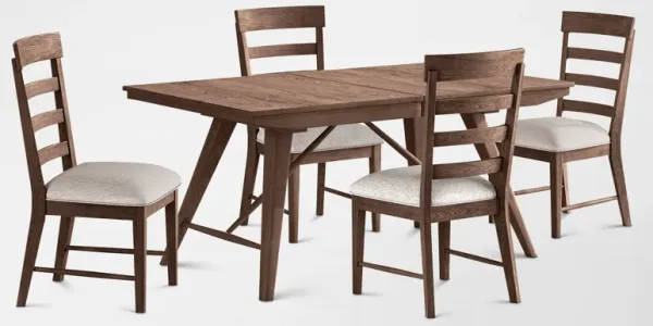 Hayward Solid Wood Large Extendable Dining Table & 4 Ladder-Back Chairs - Brown