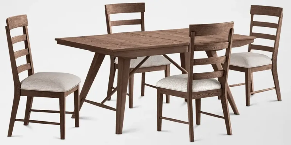 Hayward Solid Wood Large Extendable Dining Table & 4 Ladder-Back Chairs - Brown