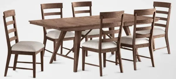 Hayward Solid Wood Large Extendable Dining Table & 6 Ladder-Back Chairs - Brown