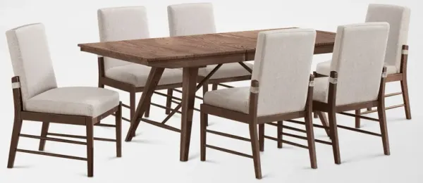 Hayward Solid Wood Large Extendable Dining Table & 6 Upholstered Chairs - Brown