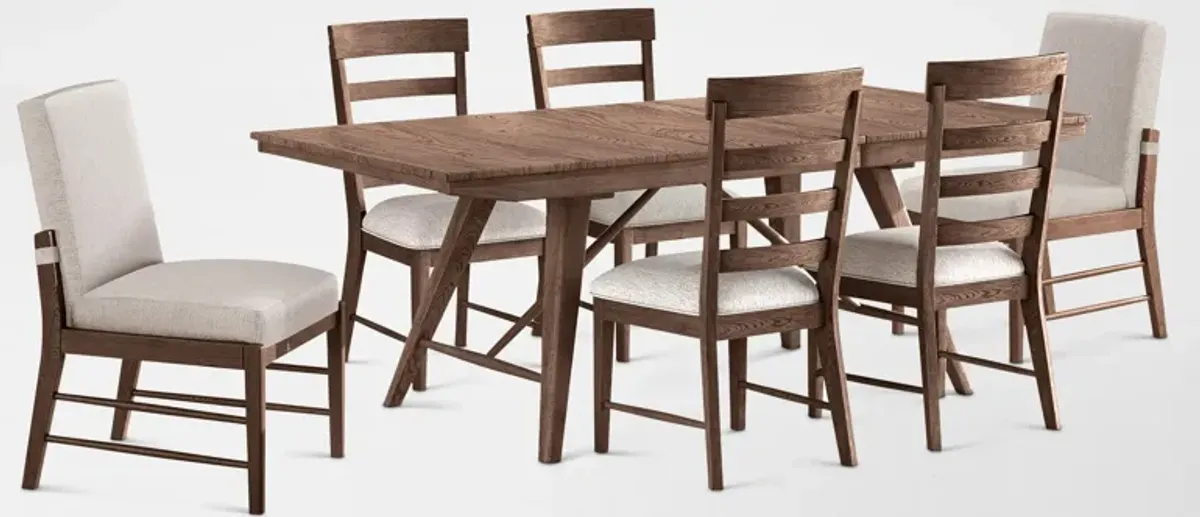 Hayward Large Extendable Dining Table with 4 Ladder-Back Chairs & 2 Upholstered Chairs - Brown