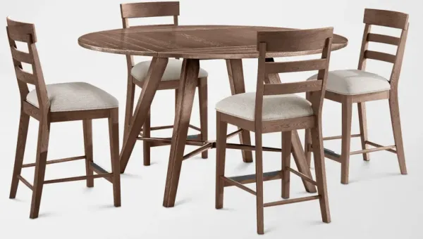 Hayward Solid Wood Convertible Counter-Height Dining Table & 4 Ladder-Back Stools - Brown