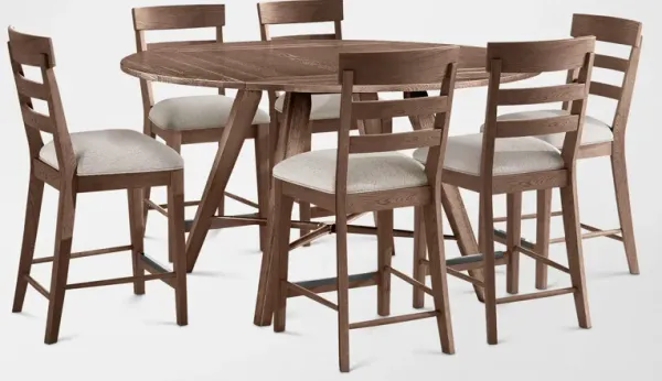 Hayward Solid Wood Convertible Counter-Height Dining Table & 6 Ladder-Back Stools - Brown