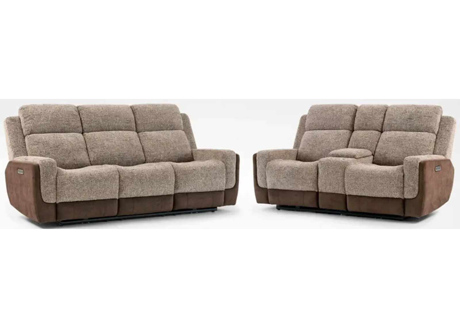 Desmond Dual-Power Reclining Sofa and Loveseat with Console Set