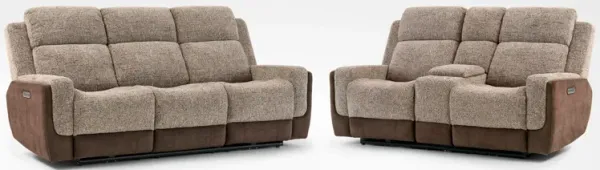 Desmond Dual-Power Reclining Sofa and Loveseat with Console Set