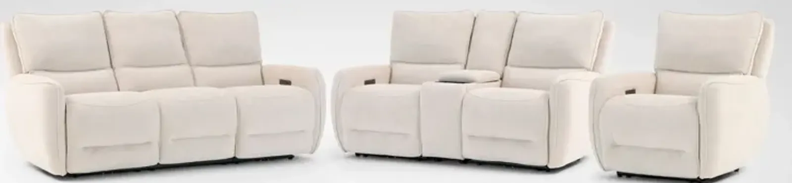 Wayne Dual-Power Reclining Sofa, Loveseat with Console, and Recliner Set