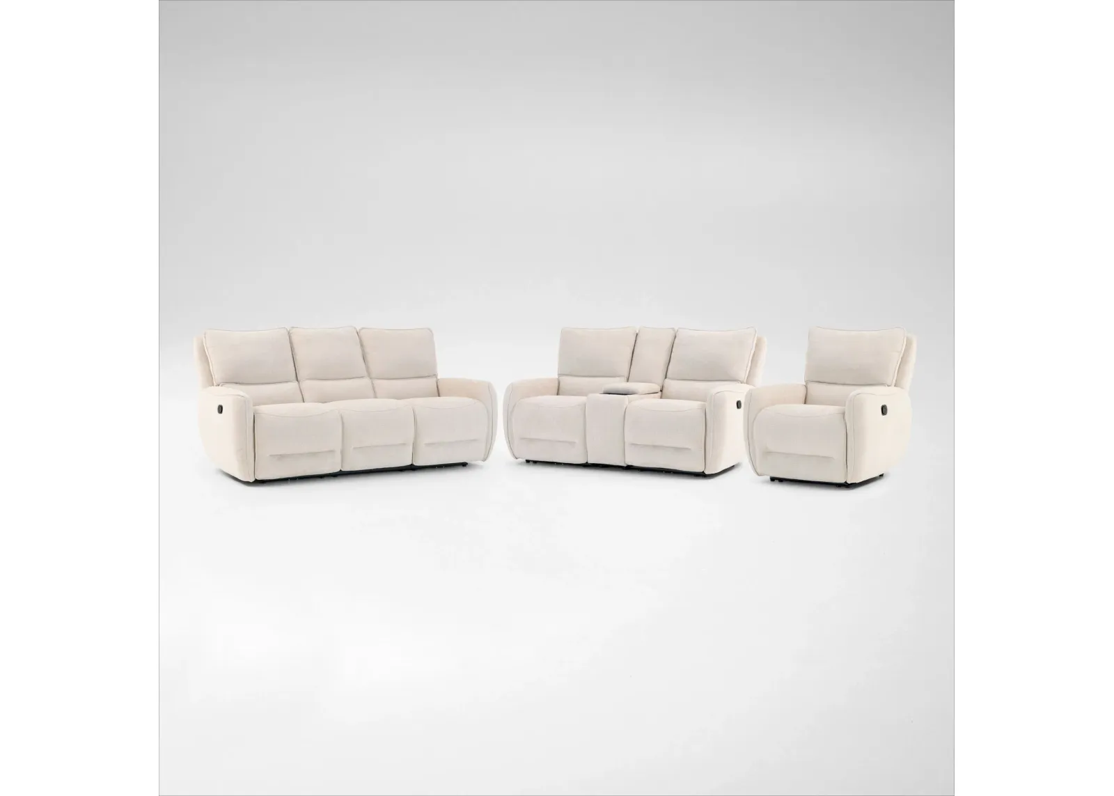 Wayne Manual Reclining Sofa, Loveseat with Console and Recliner Set