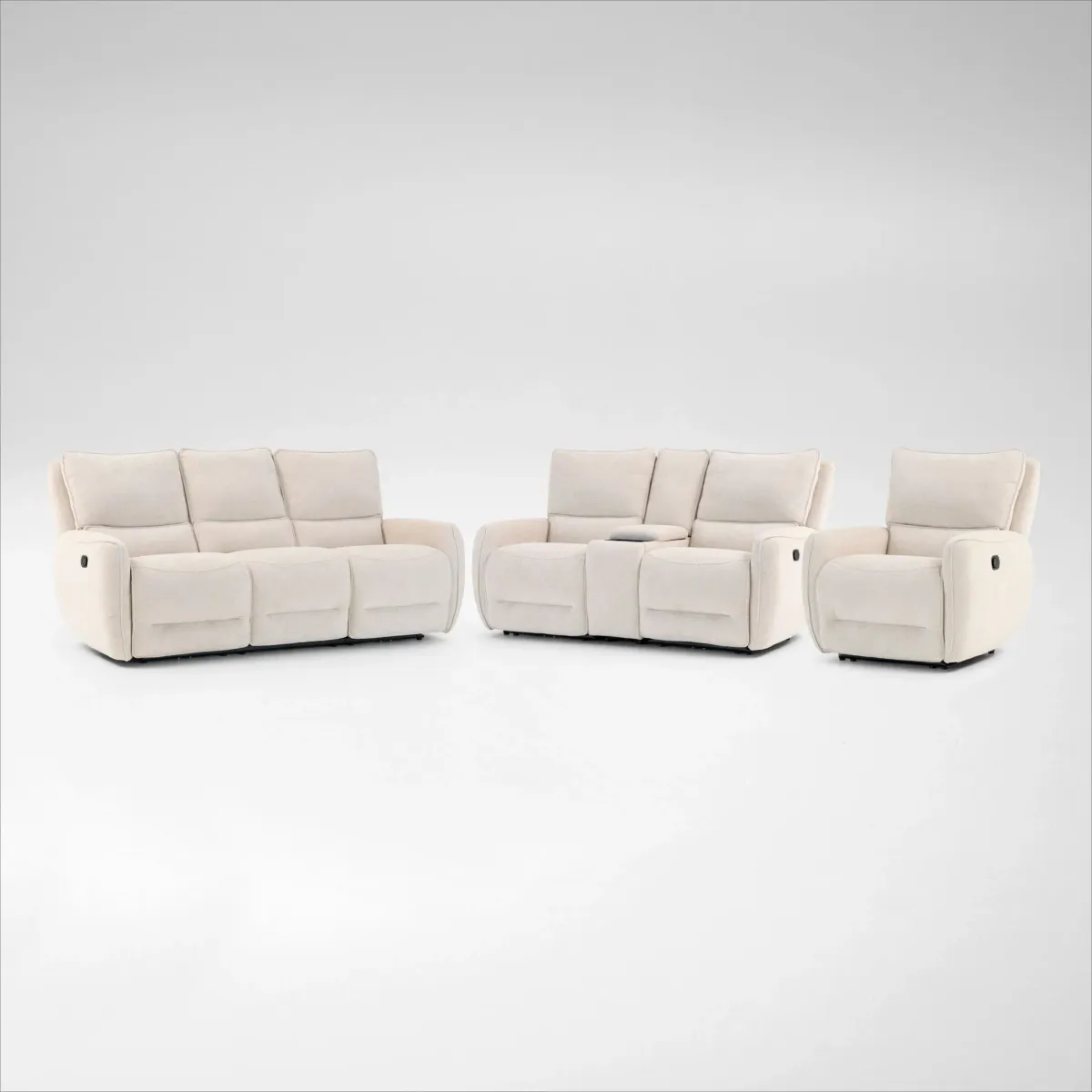 Wayne Manual Reclining Sofa, Loveseat with Console and Recliner Set