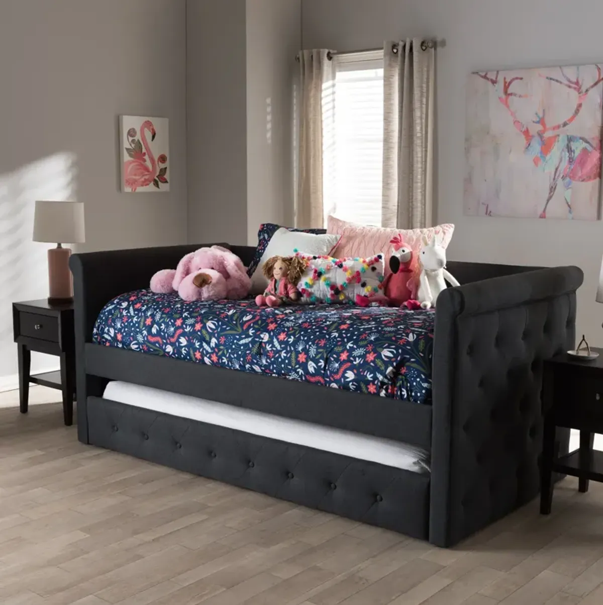 Azora Twin Upholstered Daybed with Trundle - Dark Gray