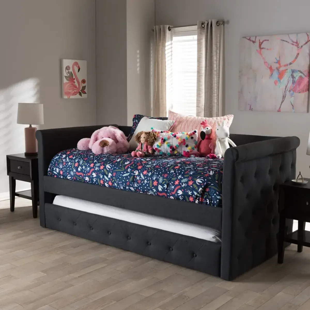 Azora Full Upholstered Daybed with Trundle - Dark Gray