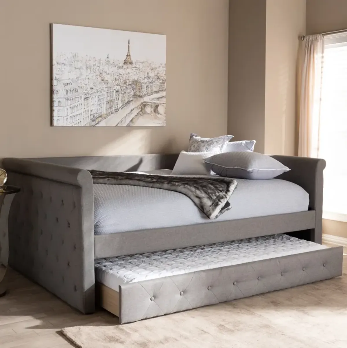 Azora Full Upholstered Daybed with Trundle - Gray