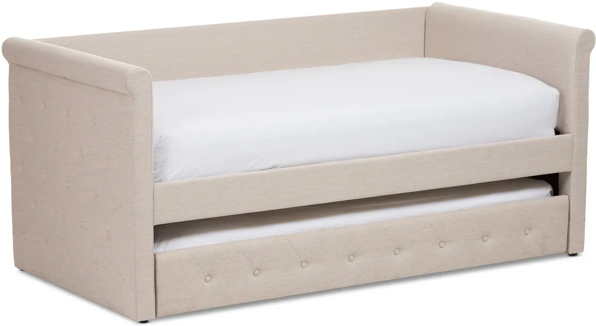 Azora Full Upholstered Daybed with Trundle - Light Beige