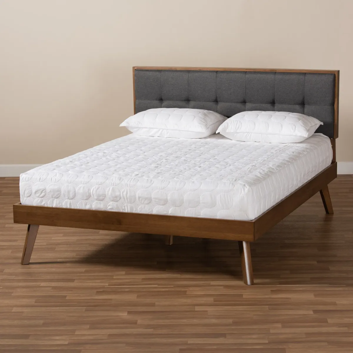 Charmaine Full Upholstered Platform Bed - Dark Gray/Walnut