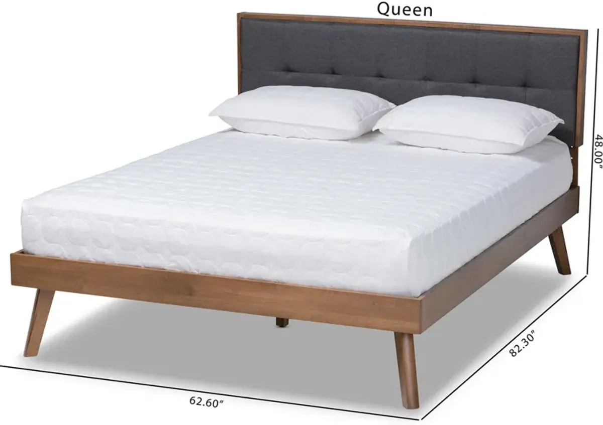 Charmaine Queen Upholstered Platform Bed - Dark Gray/Walnut