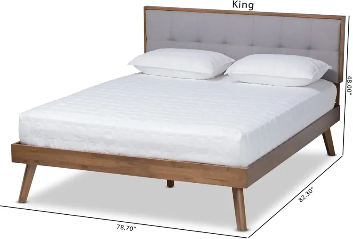 Charmaine King Upholstered Platform Bed - Light Gray/Walnut