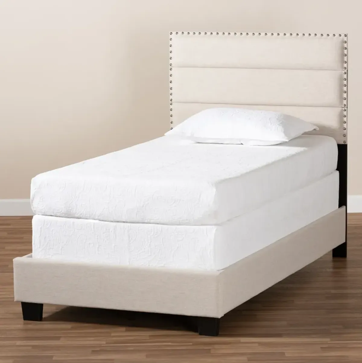 Carmen Twin Upholstered Bed - Beige/Black