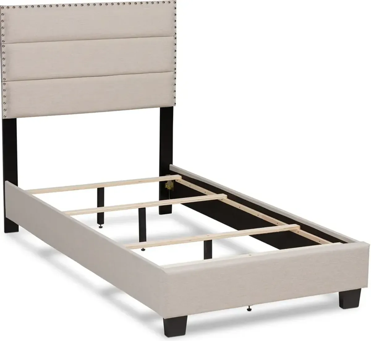 Carmen Twin Upholstered Bed - Beige/Black