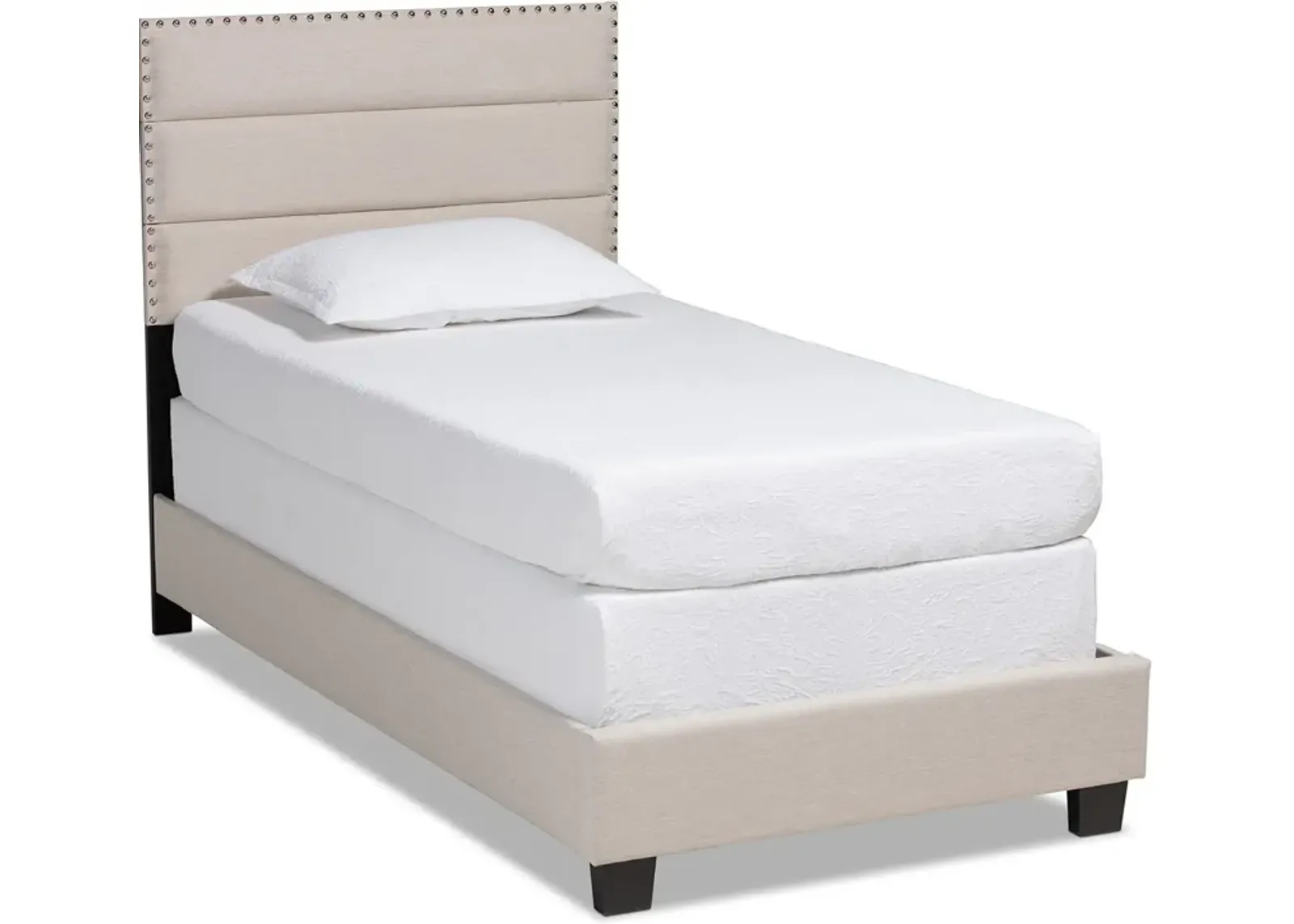 Carmen Twin Upholstered Bed - Beige/Black