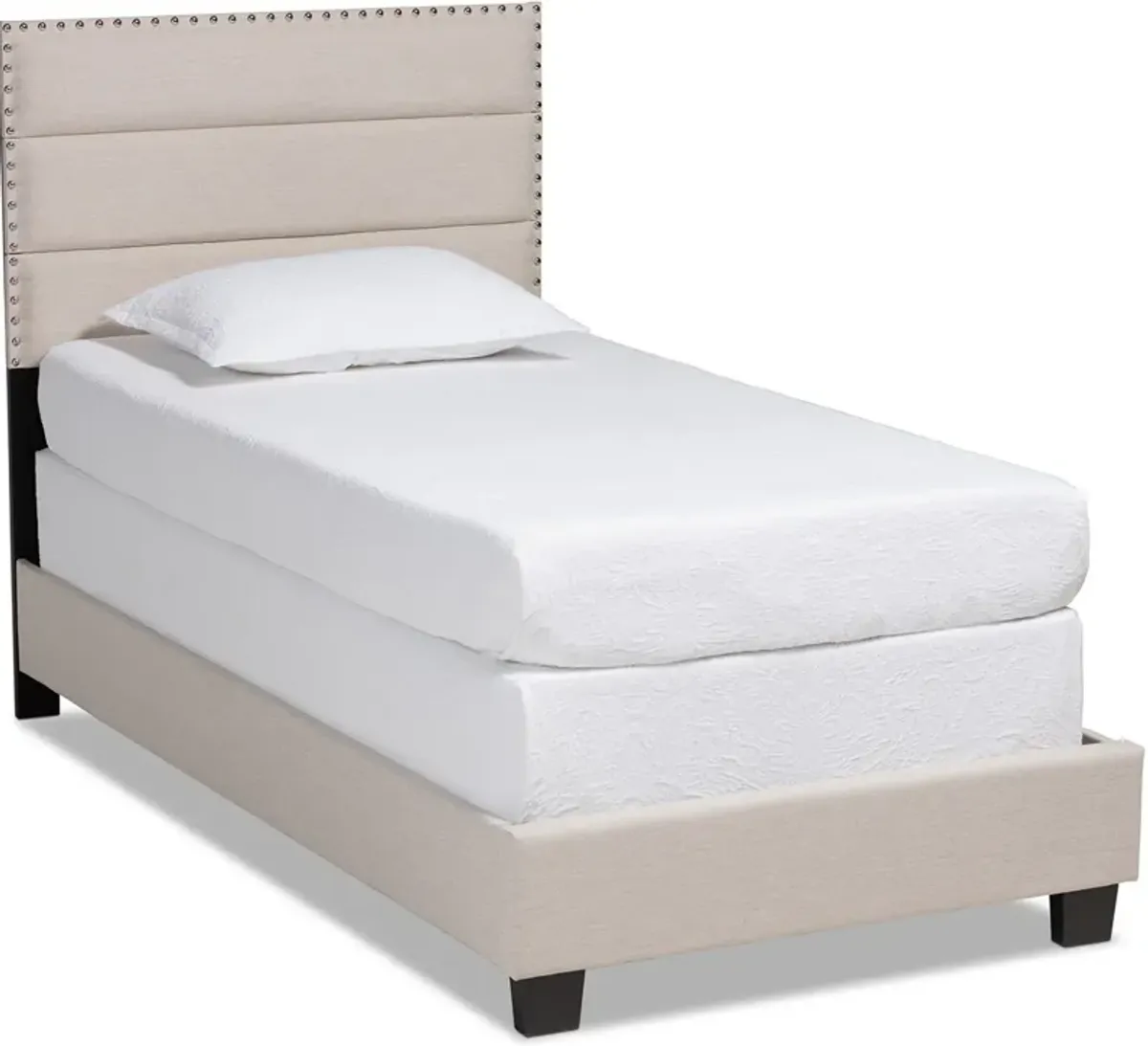 Carmen Twin Upholstered Bed - Beige/Black