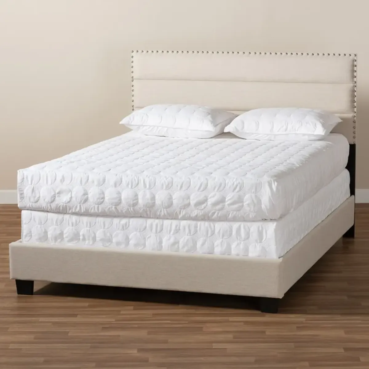 Carmen Full Upholstered Bed - Beige/Black