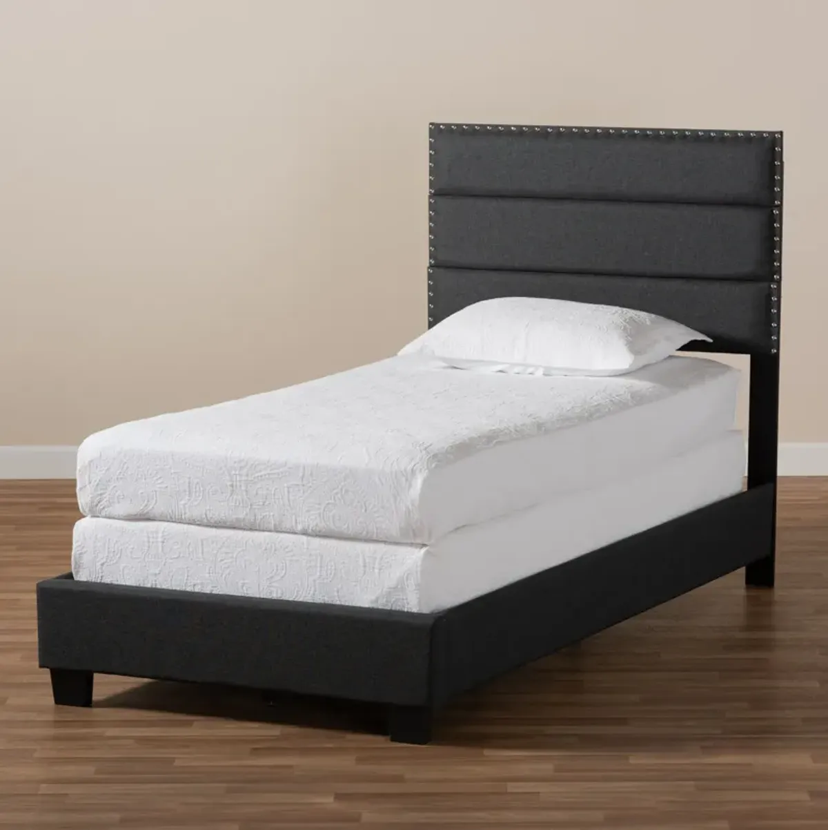 Carmen Twin Upholstered Bed - Dark Gray/Black