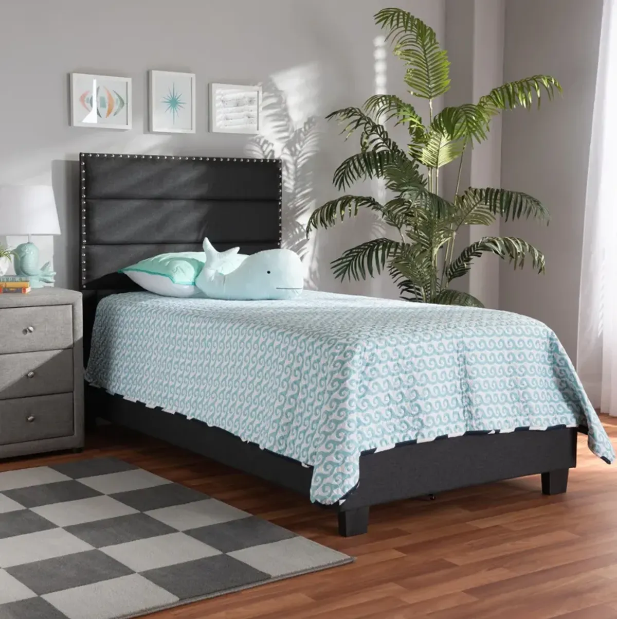 Carmen Twin Upholstered Bed - Dark Gray/Black