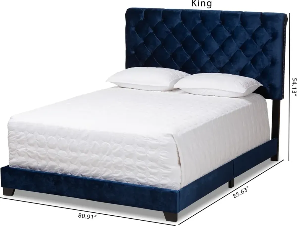 Noen King Upholstered Bed - Navy Blue