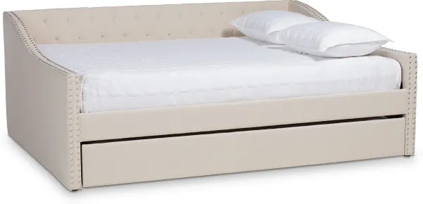 Taite Full Upholstered Daybed with Trundle - Beige