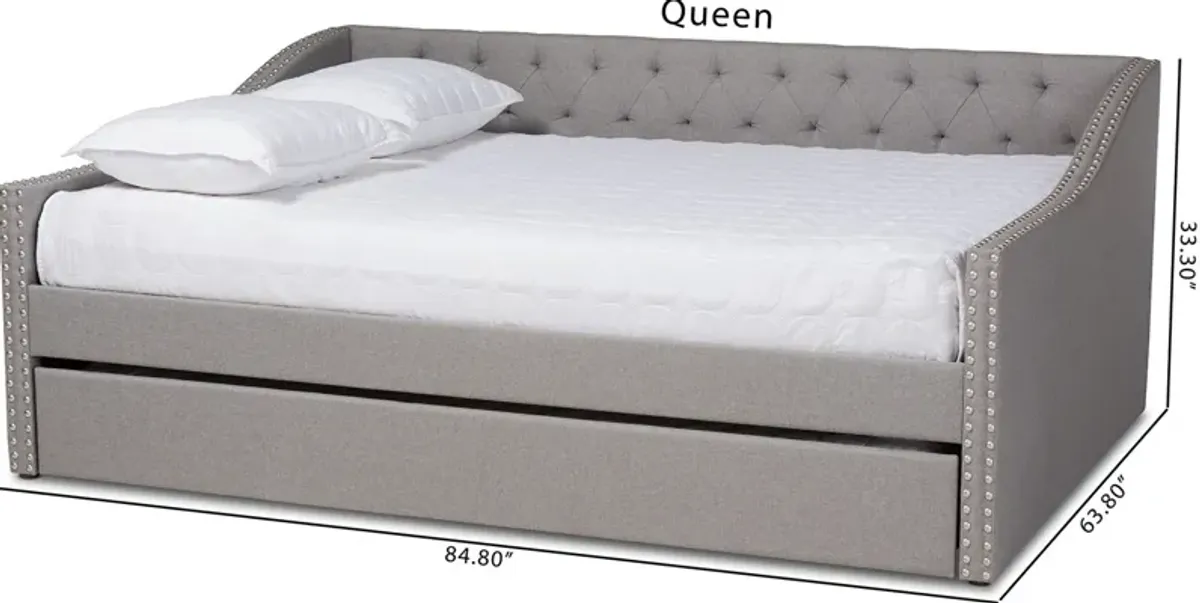 Taite Queen Upholstered Daybed with Trundle - Light Gray