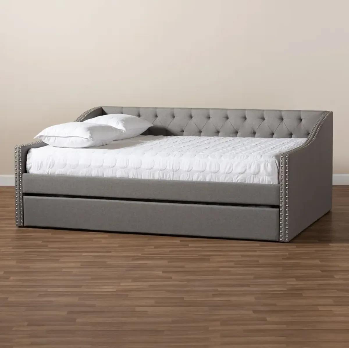 Taite Queen Upholstered Daybed with Trundle - Light Gray